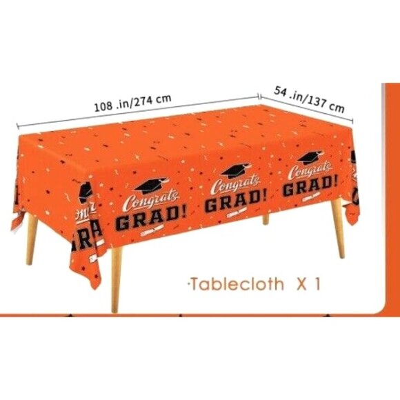 Orange Congrats Grad Graduation Party Table Cloth And You did It! Banner New - Picture 2 of 5